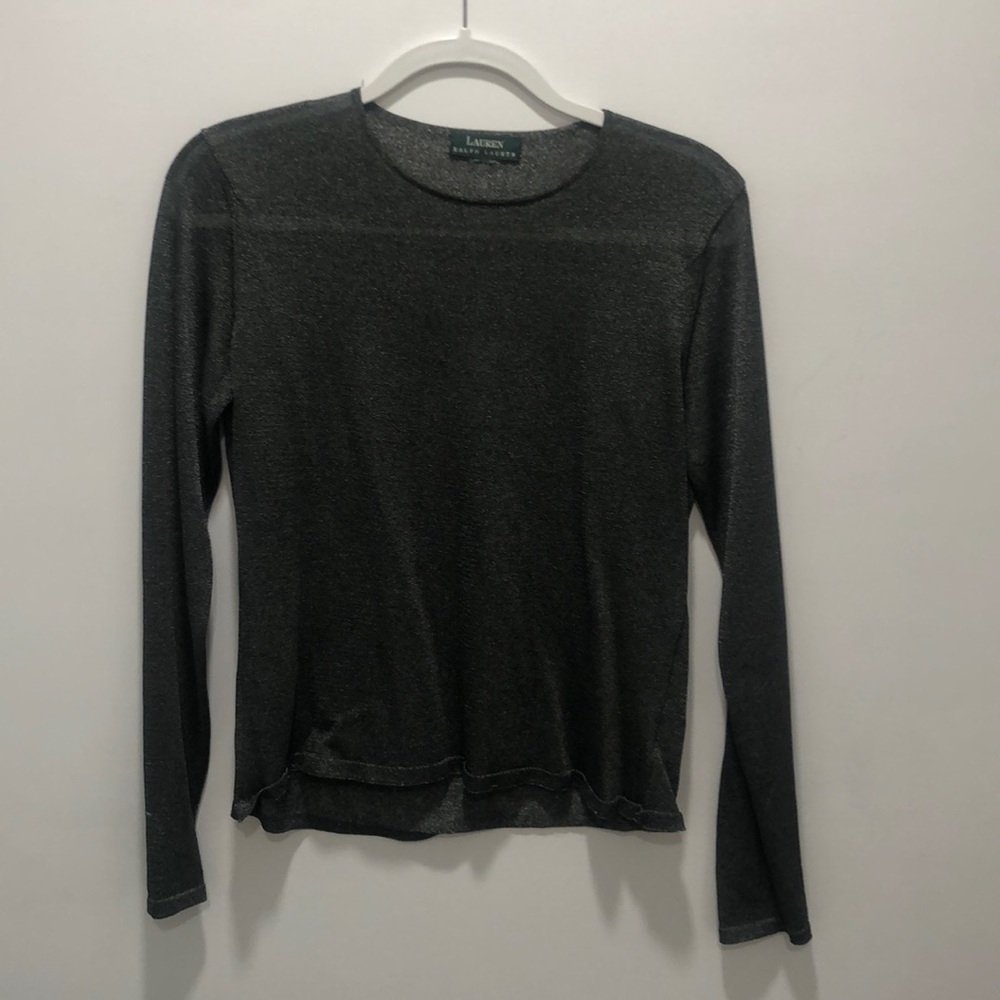Lauren Ralph Lauren sheer sparkly olive green shirt